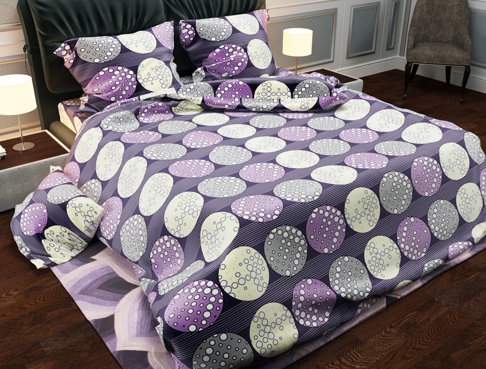 Ткань для постельного белья Бязь "Gold" Lux "Геометрический принт (круги, фиолетовый)"  GL815.