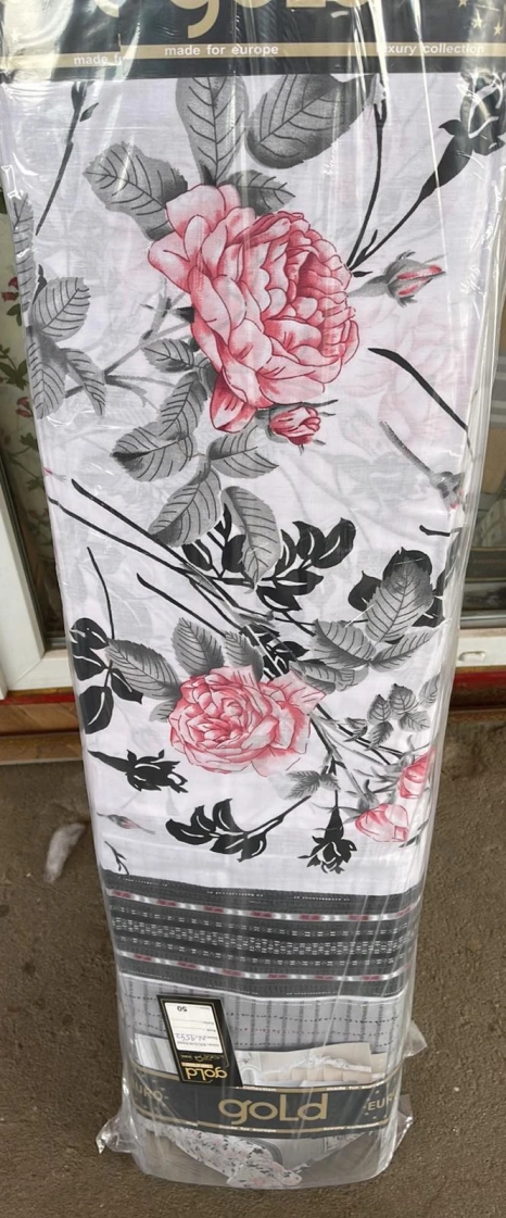 Тканина для постільної білизни Бязь "Gold" Lux "Квітковий принт (клітинка, сірий)" GL104