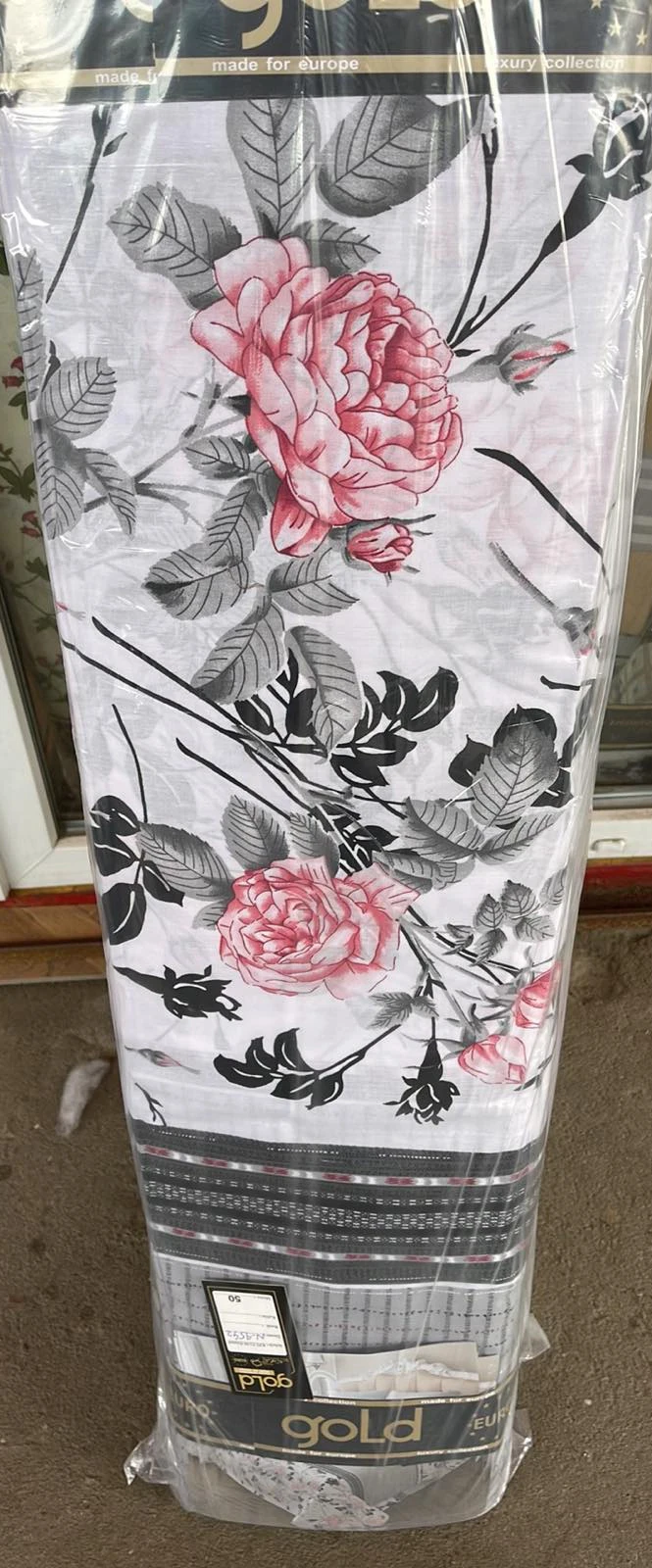 Тканина для постільної білизни Бязь "Gold" Lux "Квітковий принт (клітинка, сірий)" GL104