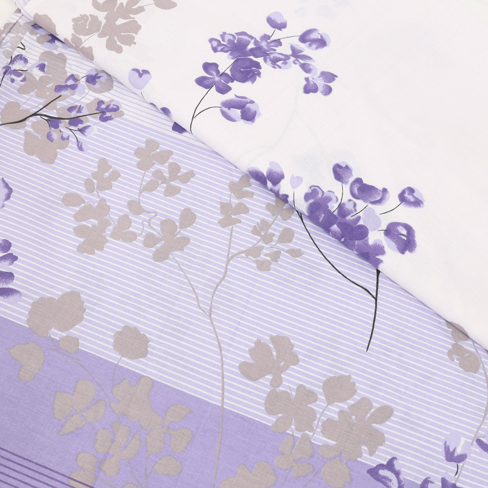 Ткань для постельного белья Бязь "Gold" Lux "Цветочный принт (веточка, фиолетовый)" GL389