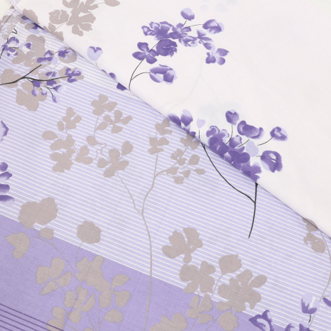 Ткань для постельного белья Бязь "Gold" Lux "Цветочный принт (веточка, фиолетовый)" GL389