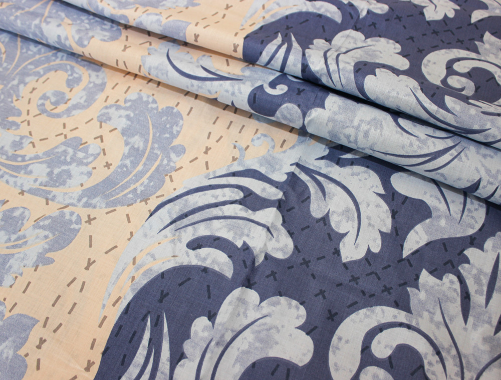 Ткань для постельного белья Бязь "Gold" Lux "Синий вензель с завитками" GL842