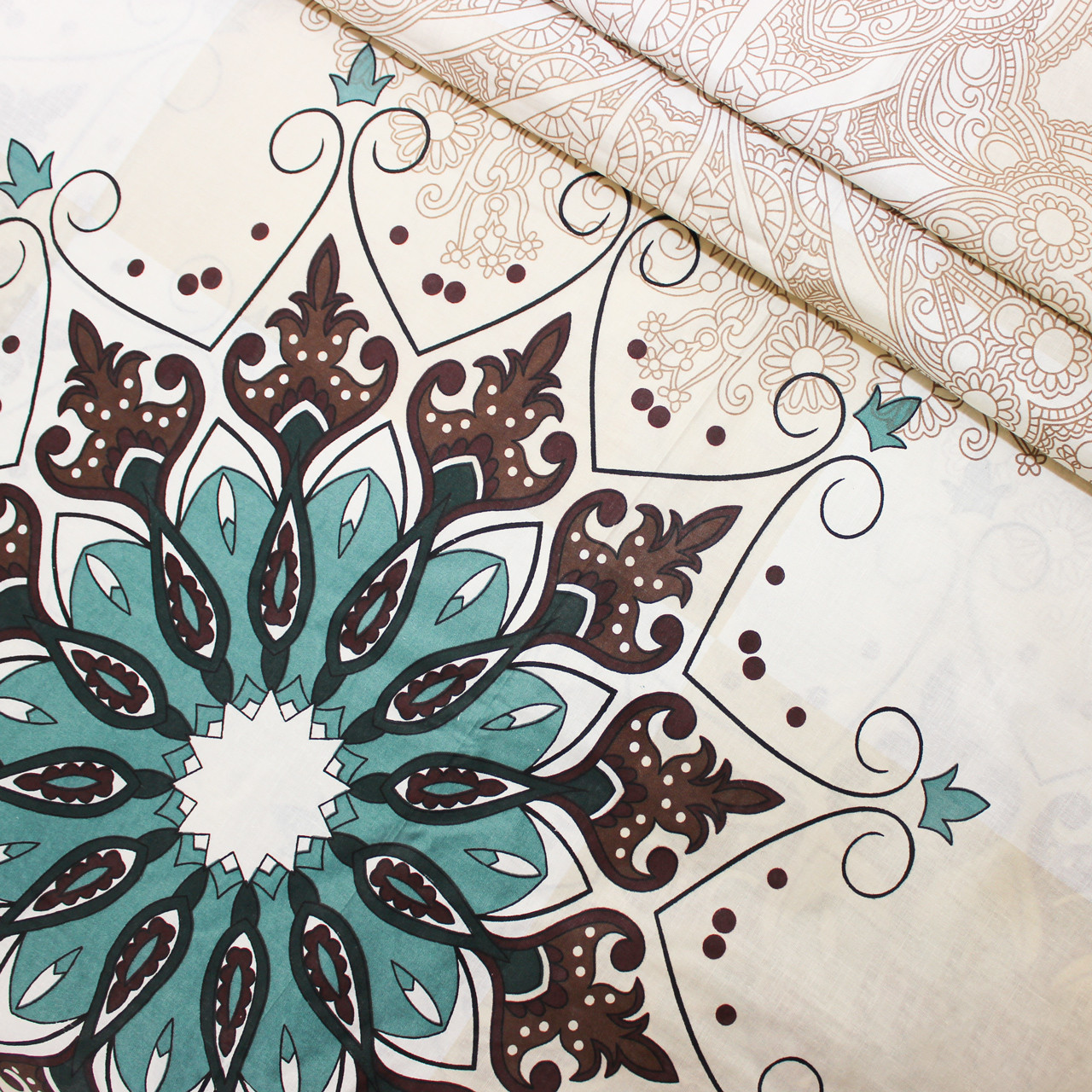 Ткань для постельного белья Бязь "Gold" Lux "Орнамент (изумрудный)" GL1023 (A+B) - (50м+50м)