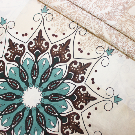 Ткань для постельного белья Бязь "Gold" Lux "Орнамент (изумрудный)" GL1023 (A+B) - (50м+50м)