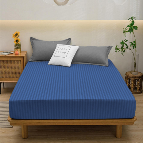 Простынь на резинке (90*200*25) в полоску синяя №10033