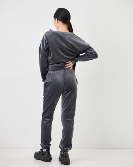 Жіночий велюровий костюм (Розмір M) графітовий №20222150