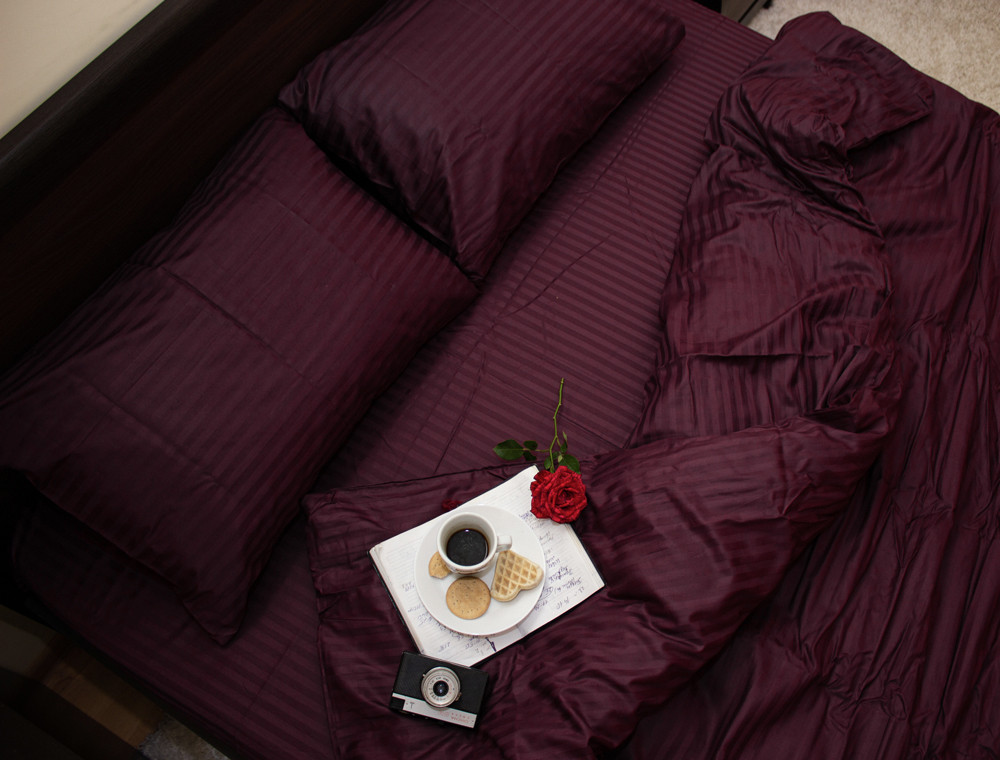 Євро-максі набір постільної білизни 200*220 зі Страйп Сатину №50355 Черешенка™