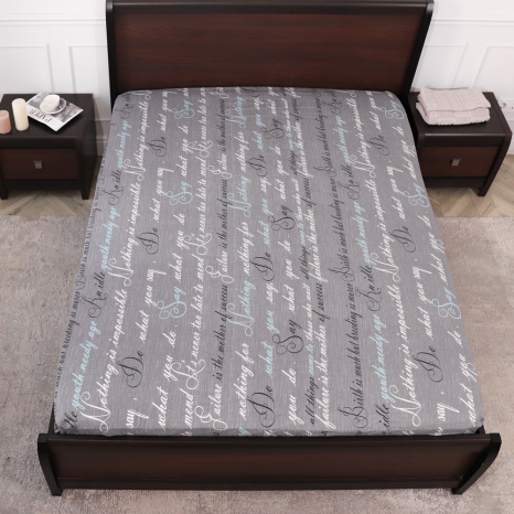 Простынь на резинке (180*200*25) серая с абстрактным принтом №661333