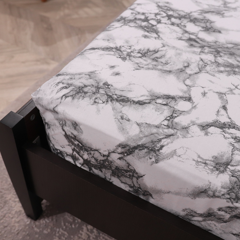 Простыня на резинке (90*200*25) белый мрамор №668093