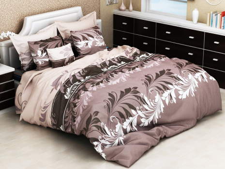 Ткань для постельного белья Бязь "Gold" "Цветочные вензельные узоры (коричневая)" GLL3067brown