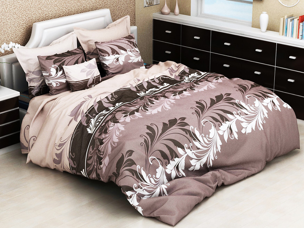 Ткань для постельного белья Бязь "Gold" "Цветочные вензельные узоры (коричневая)" GLL3067brown