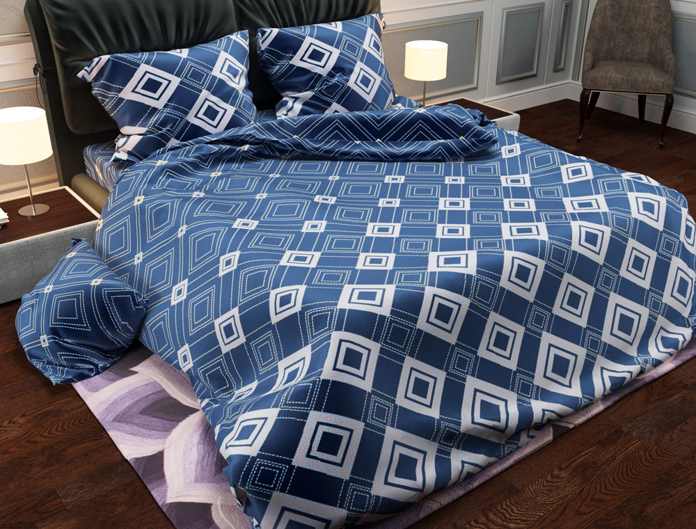 Ткань для постельного белья Бязь "Gold" Lux "Геометрический принт (ромб, синий)" GL941