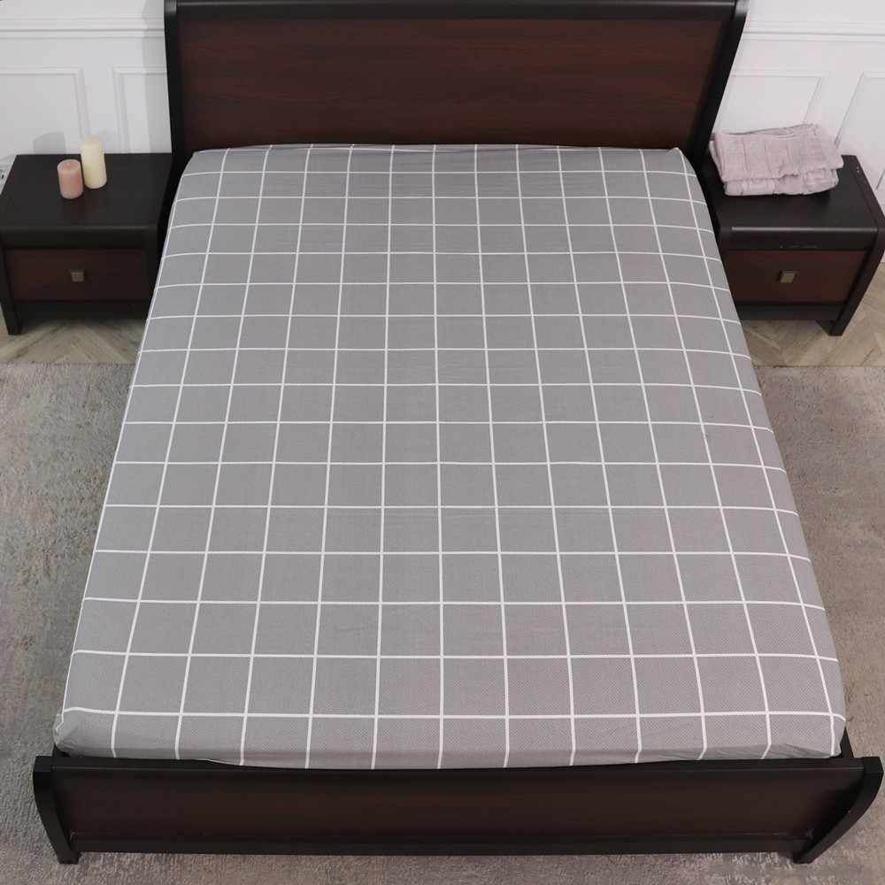 Простынь на резинке (90*200*25) серая с геометрическим принтом №66525