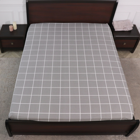 Простынь на резинке (90*200*25) серая с геометрическим принтом №66525