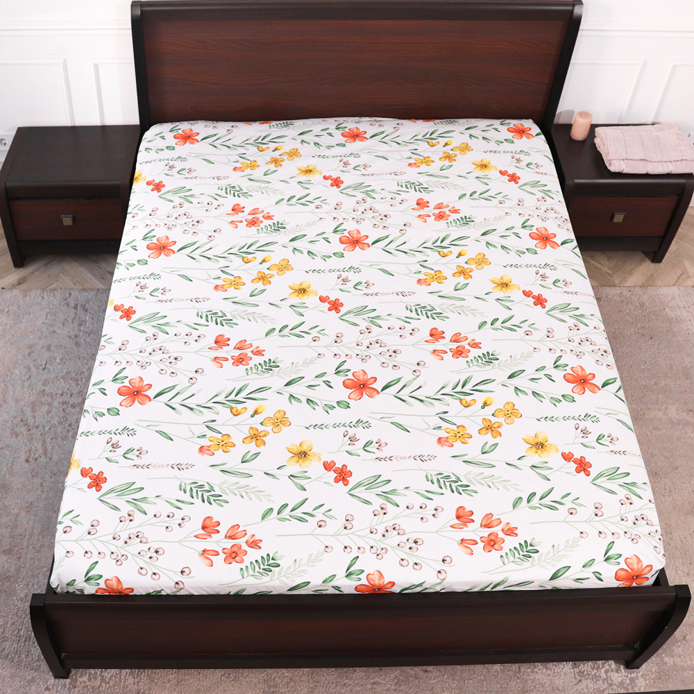 Простирадло на резинці (90*200*25) біле з квітковим принтом №669114