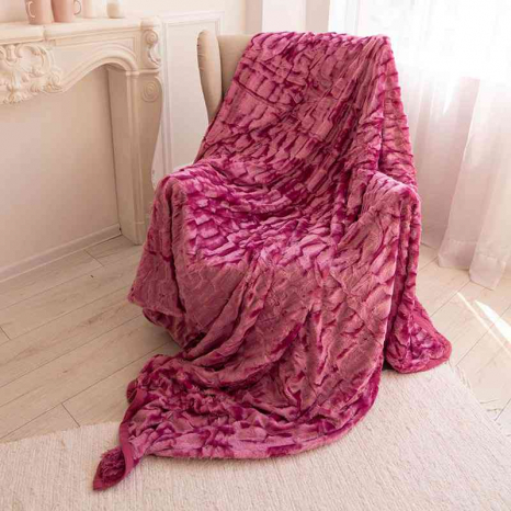 Двостороннє евро-максі покривало-плед "норка" (230*200) - темно-рожеве