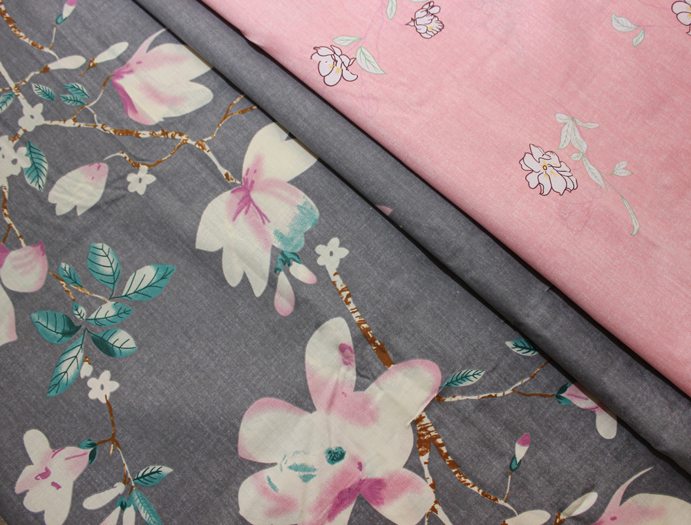 Тканина для постільної білизни Бязь "Gold" Lux "Квітковий принт (сірий)" GL980 (A+B) - (50м+50м)