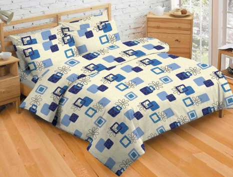 Ткань для постельного белья Бязь "Gold" "Квадрат и ромашка" GLL8926blue