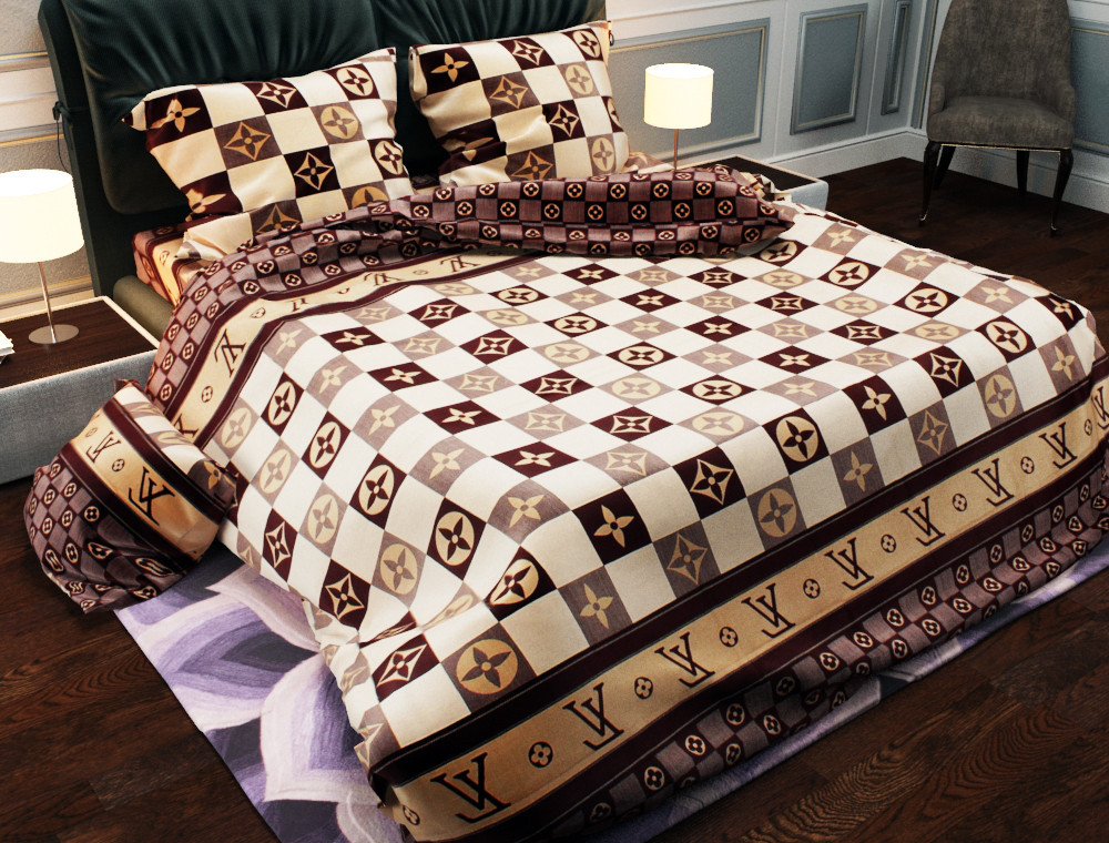 Ткань для постельного белья Бязь "Gold" Lux "Vuitton (квадрат, клетка)" GL158