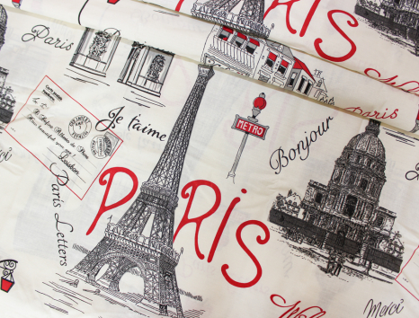 Ткань для постельного белья Бязь "Gold" Lux "Paris (текстовый, архитектура)" GL629