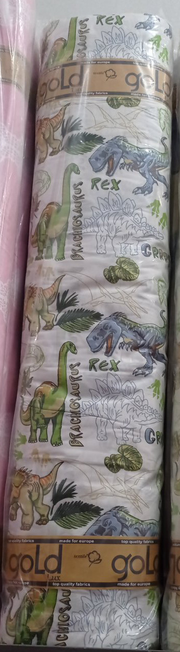 Ткань для постельного белья Бязь "Gold" Lux детская "Мир динозавров (белый)" GLB223