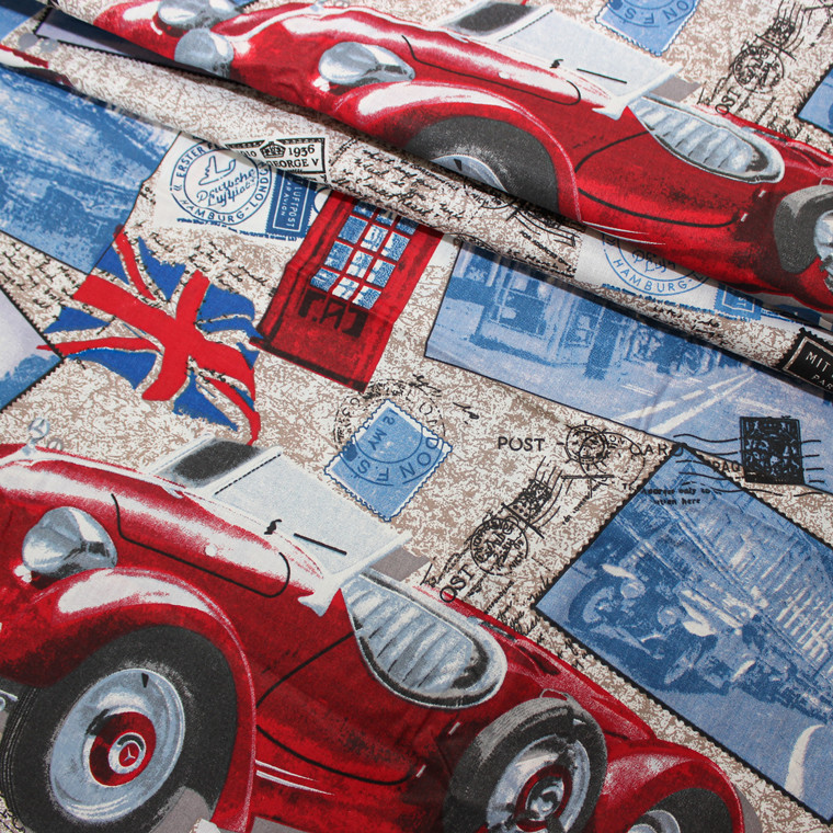 Тканина для постільної білизни Бязь "Gold" Lux дитяча "Ретро автомобілі" GLB062