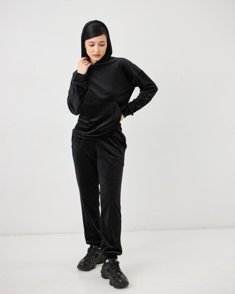 Жіночий велюровий костюм з капюшоном (Розмір M) чёрный №20222146