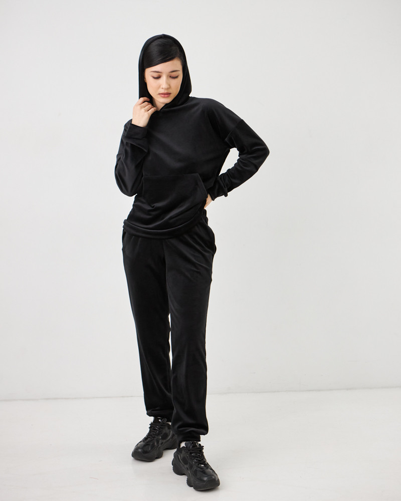 Жіночий велюровий костюм з капюшоном (Розмір M) чёрный №20222146