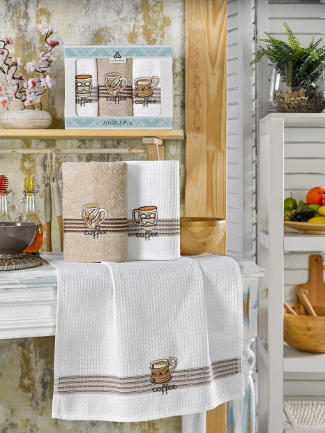 Набор кухонных полотенец Nilteks Mimoza Koffe 50*70 (3 шт)