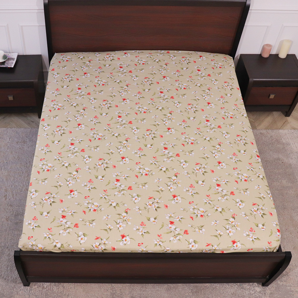 Простынь на резинке (90*200*25) зеленого цвета с цветочным принтом №667199