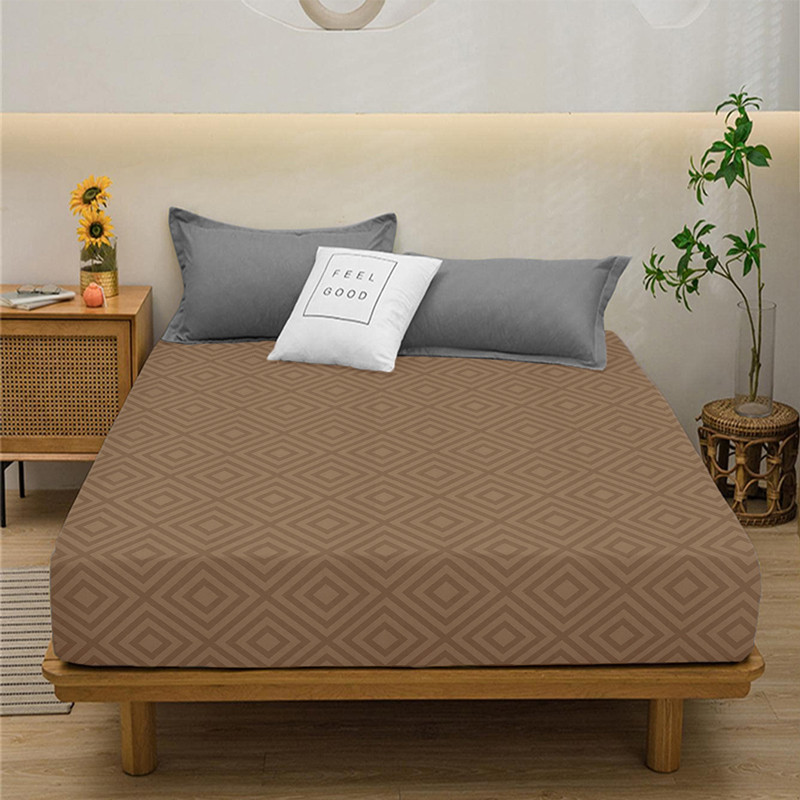 Простынь на резинке (160*200*25) ромб капучино №141