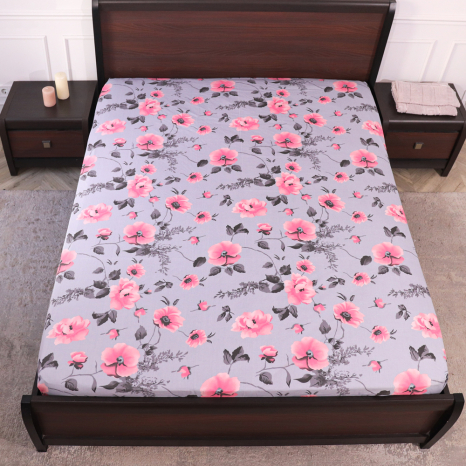 Простынь на резинке (160*200*25) серое с цветочным принтом №662614