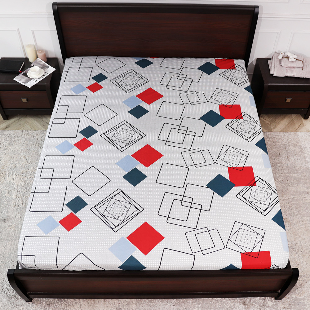 Простынь на резинке (180*200*25) серая с геометрическим принтом №661427