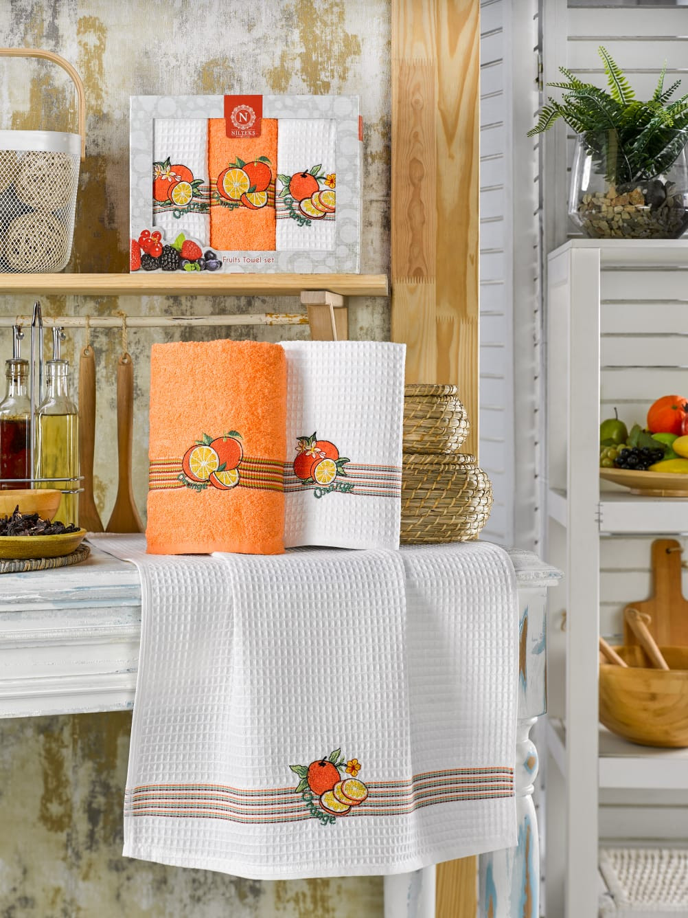 Набор кухонных полотенец Nilteks Mimoza Meyveli 50*70 (3 шт)