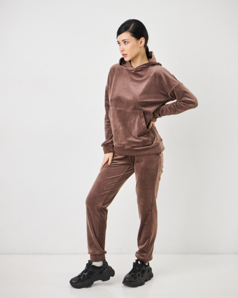 Жіночий велюровий костюм з капюшоном (Розмір L) шоколад №20222145