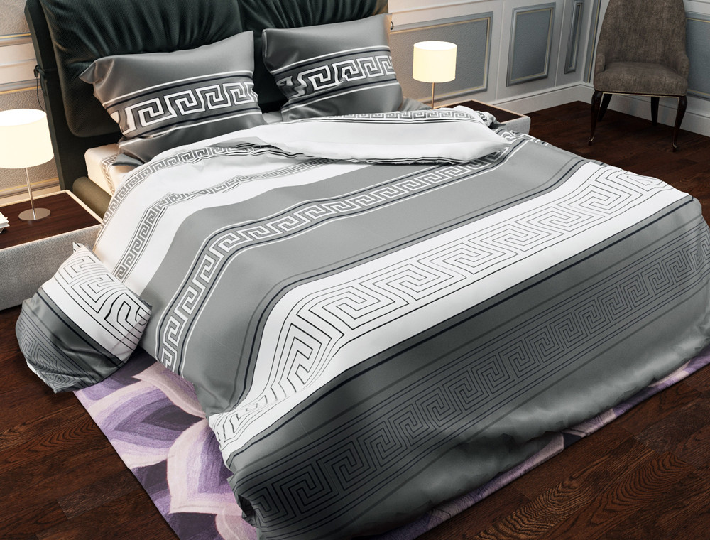 Тканина для постільної білизни Бязь "Gold" Lux "Грецький принт (смужка, сірий)" GL938.