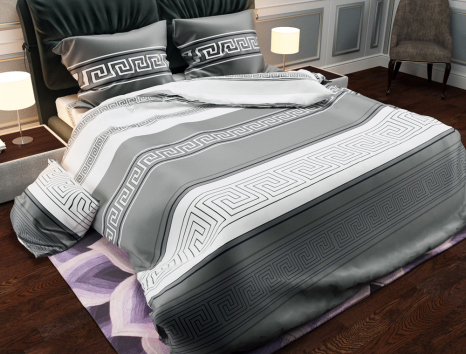 Тканина для постільної білизни Бязь "Gold" Lux "Грецький принт (смужка, сірий)" GL938.