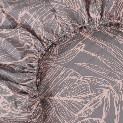 Простирадло на резинці (160*200*25) сіре з рослинним принтом №661200