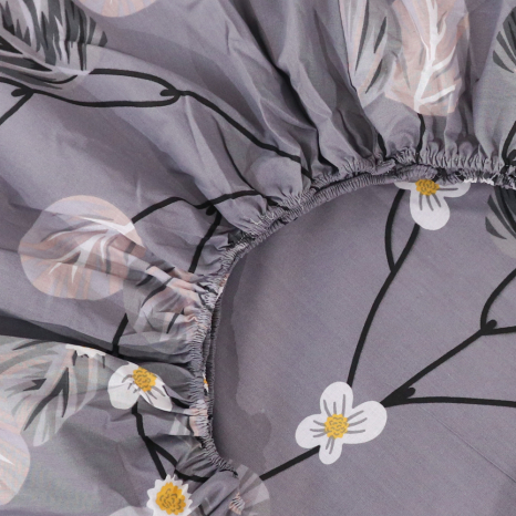 Простынь на резинке (140*200*25) серая с растительным принтом №667943