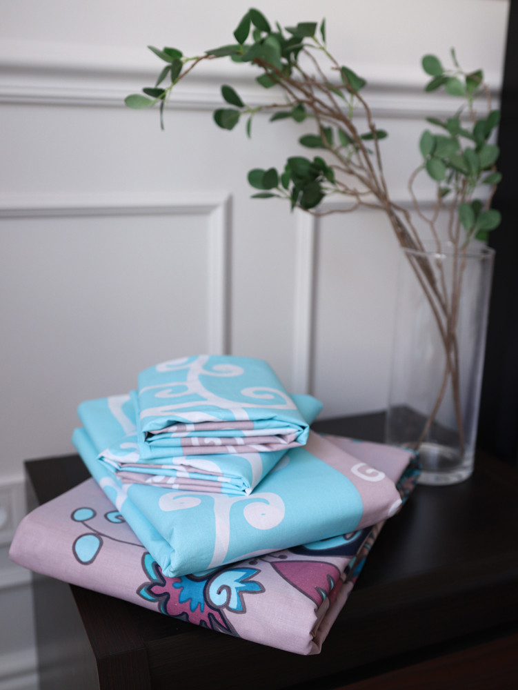 Полуторний набір постільної білизни 150*220 із Бязі "Gold" №15806AB Черешенка™