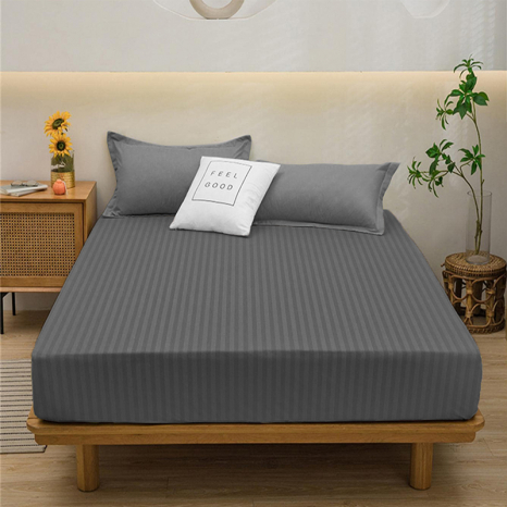 Простынь на резинке (160*200*25) в полоску графитовая №10027