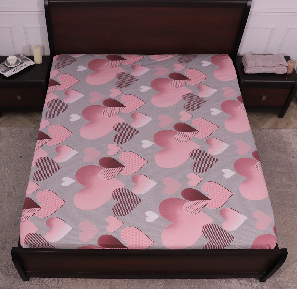 Простынь на резинке (90*200*25) серая с сердечками №664929