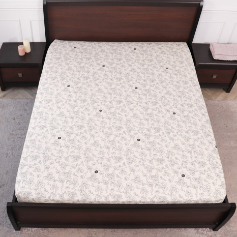 Простынь на резинке (160*200*25) бежевая с цветочным принтом №663114