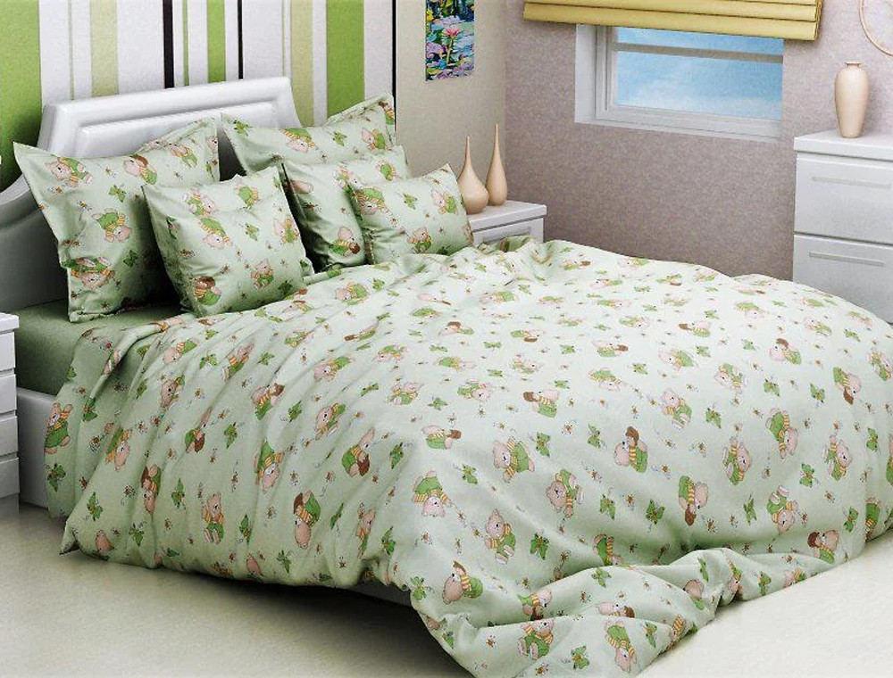 Ткань для постельного белья Бязь "Gold" Lux детская GLB3006green