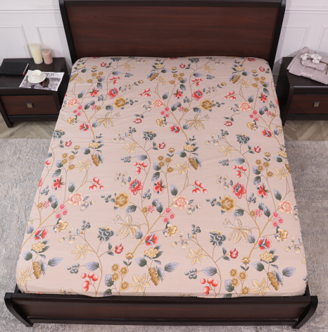 Простирадло на резинці (120*200*25) бежеве з квітковим принтом №661567