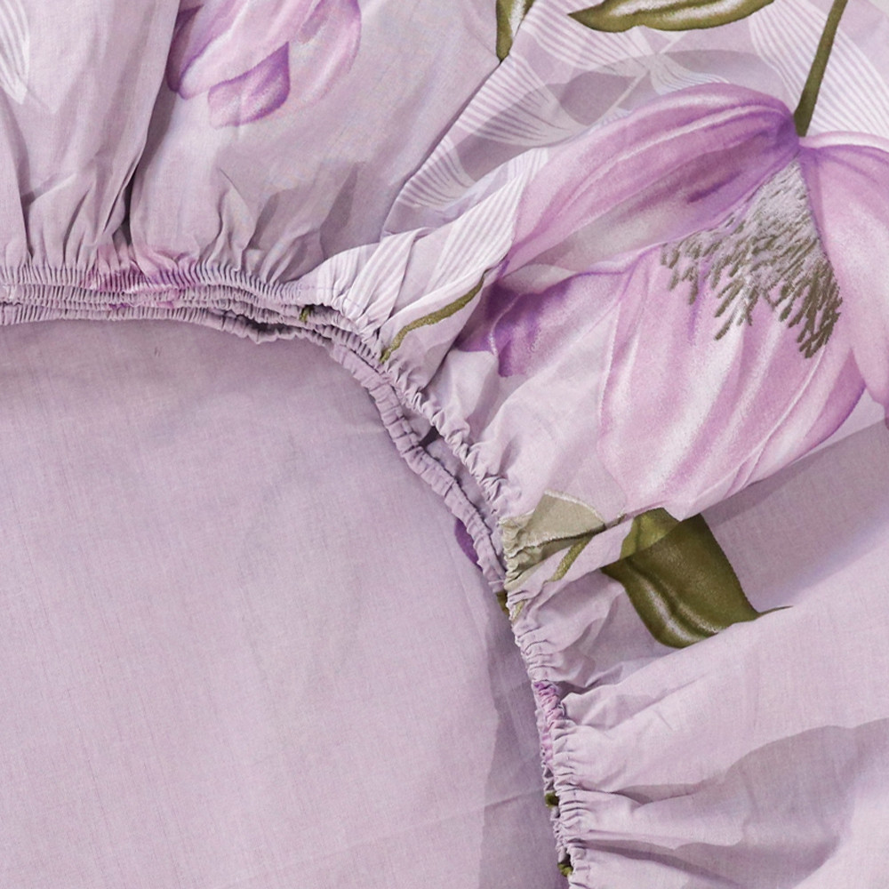 Простынь на резинке (90*200*25) бфиолетовая с цветочным принтом №669117