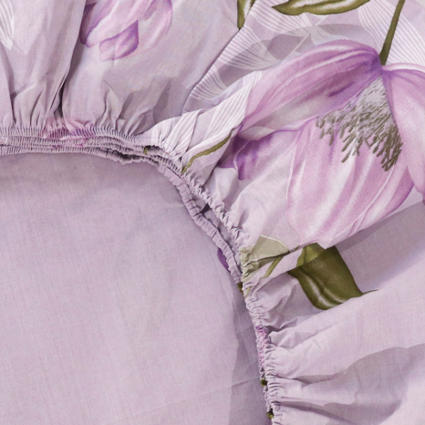 Простынь на резинке (90*200*25) бфиолетовая с цветочным принтом №669117