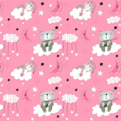 Ткань для постельного белья Фланель (байка) детcкая FLB1053pink