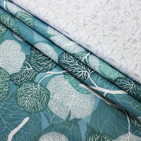 Тканина для постільної білизни Бязь "Gold" Lux "Квітковий абстрактний (бірюзовий)" GL1317 (A+B) - (50м+50м).