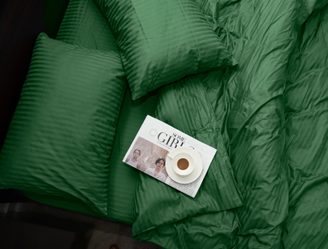 Євро-максі набір постільної білизни 200*220 з Страйп Сатину з простирадлом на резинці №556350